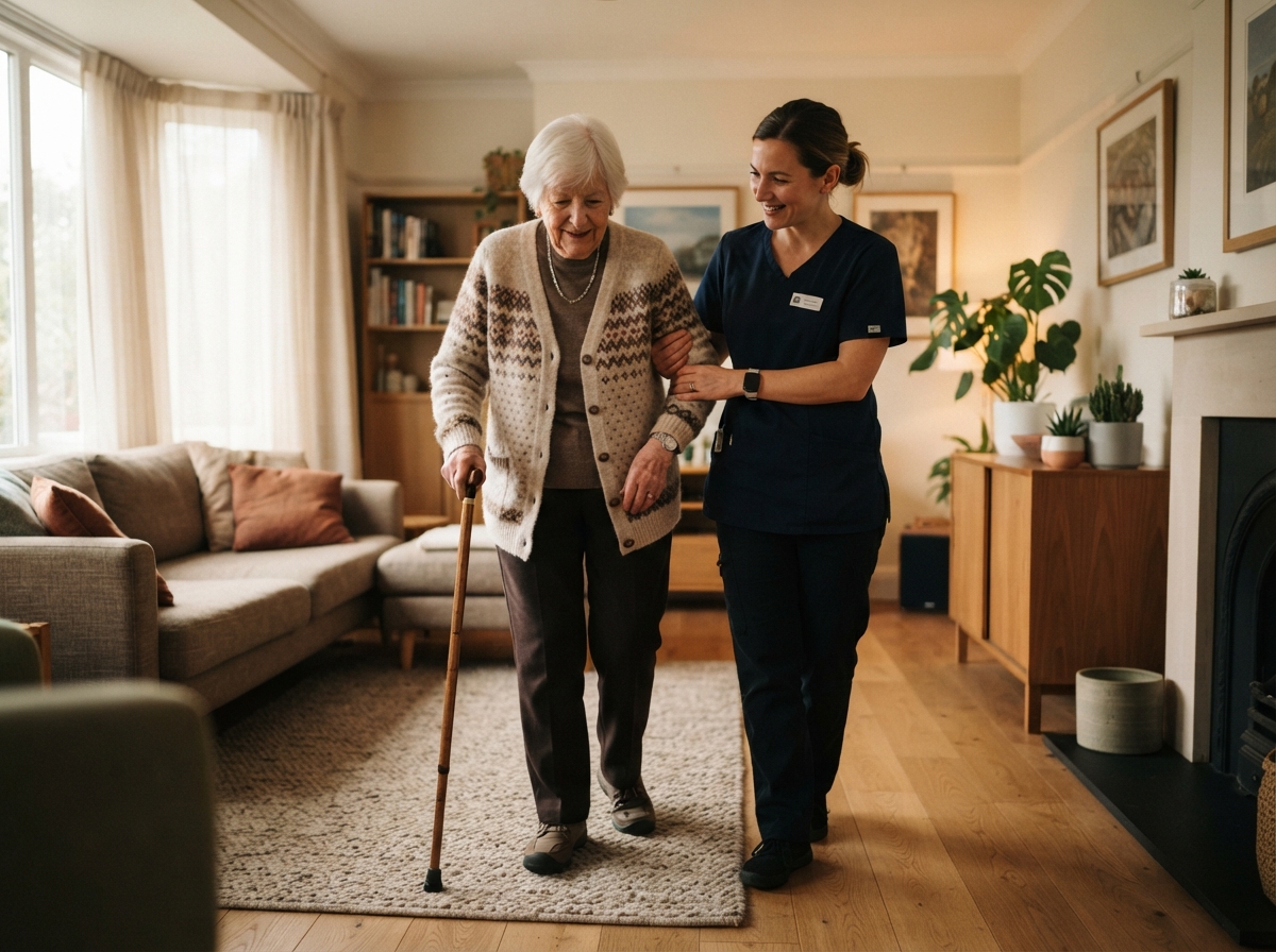 Caregiver assisting an elderly woman at home as part of personalized home care services in Detroit