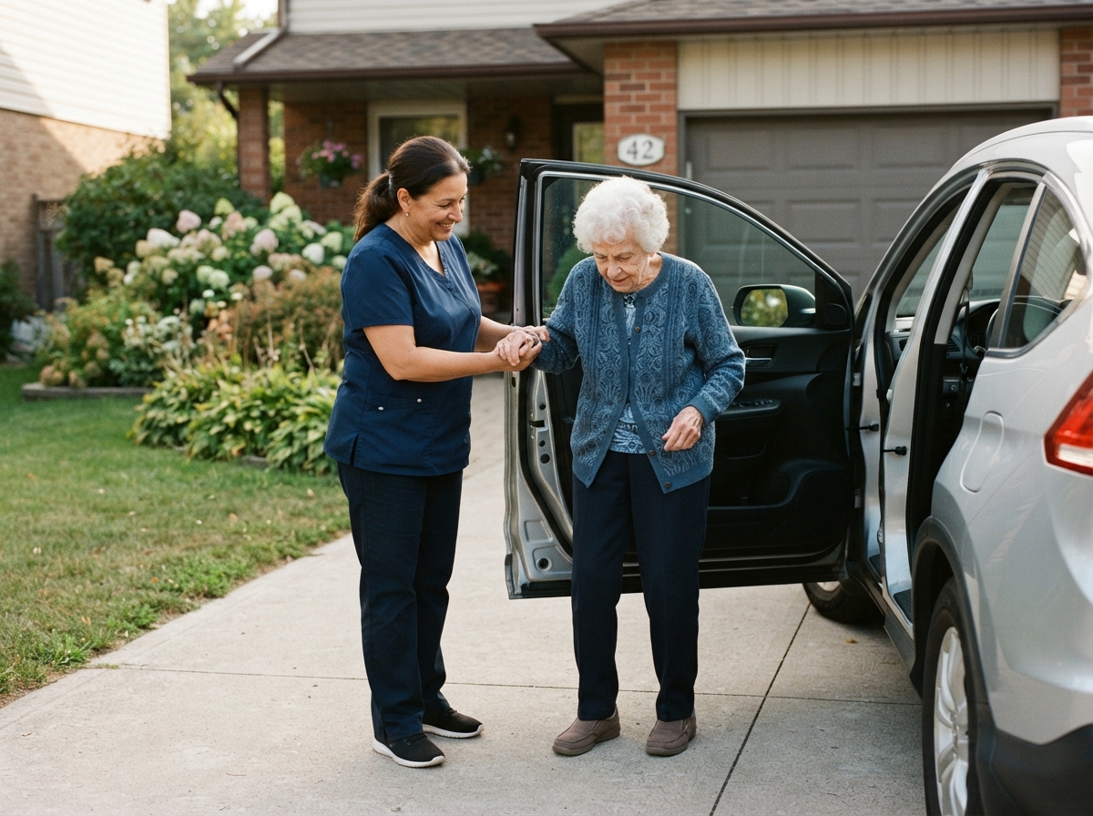 Caregiver helping an elderly woman get dressed safely as part of personal care assistance