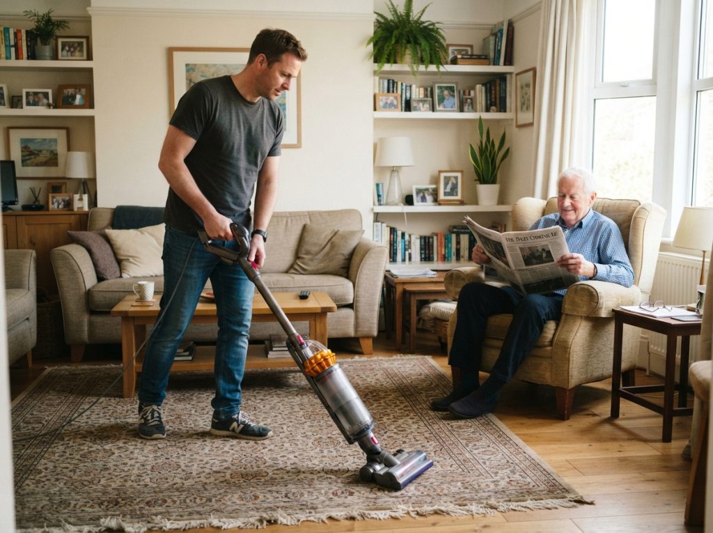 Creating a Safe and Comfortable Home for Aging Loved Ones caregiver vacuuming living room 1
