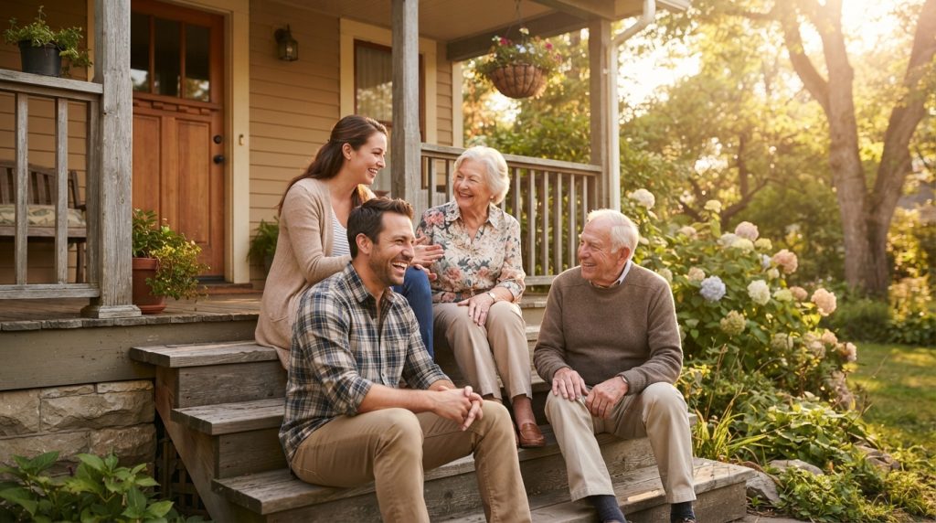 caregivers conversing with elderly